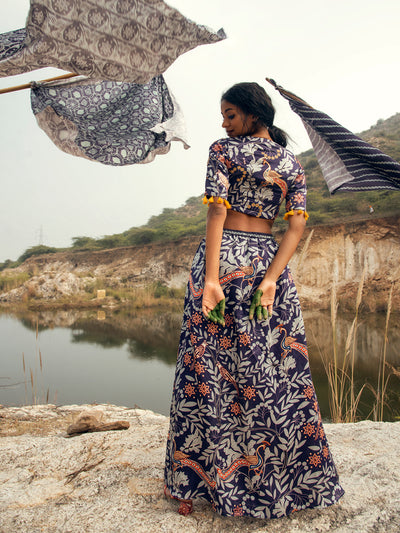Morbagh Printed Embroidered Crop Top With Wrap Pants