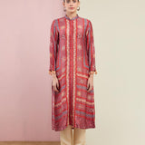 Rose Pink Multi Triangle Emb. Front Open Kurta With Pants