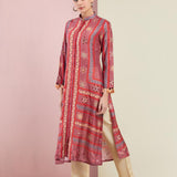 Rose Pink Multi Triangle Emb. Front Open Kurta With Pants