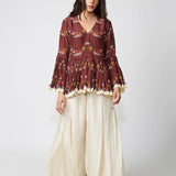 Mocha Scallop Print Peplum Shirt