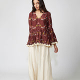 Mocha Scallop Print Peplum Shirt