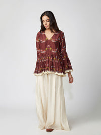 Mocha Scallop Print Peplum Shirt