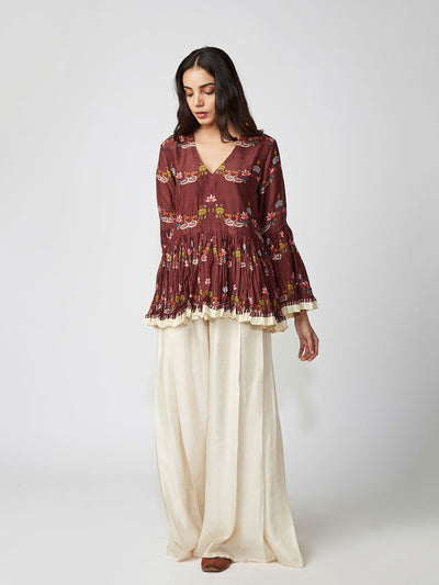 Mocha Scallop Print Peplum Shirt