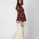 Mocha Scallop Print Peplum Shirt