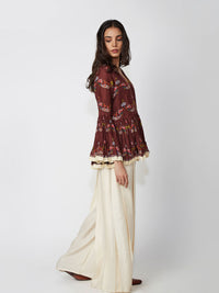 Mocha Scallop Print Peplum Shirt
