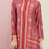 Rose Pink Multi Triangle Emb. Front Open Kurta With Pants