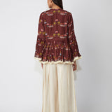 Mocha Scallop Print Peplum Shirt
