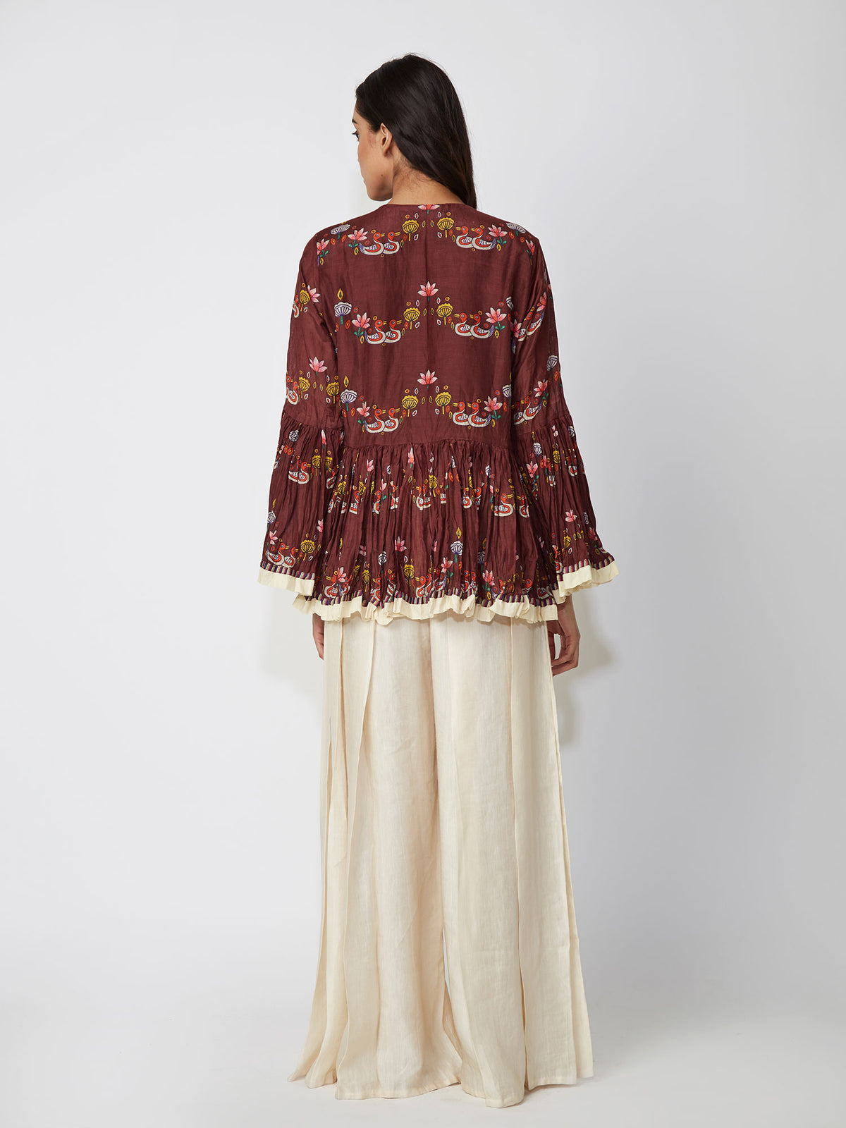 Mocha Scallop Print Peplum Shirt