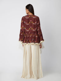 Mocha Scallop Print Peplum Shirt
