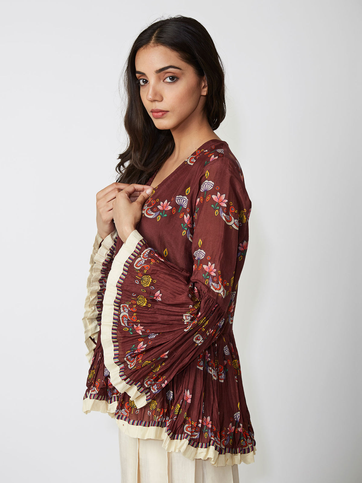 Mocha Scallop Print Peplum Shirt