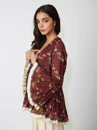 Mocha Scallop Print Peplum Shirt