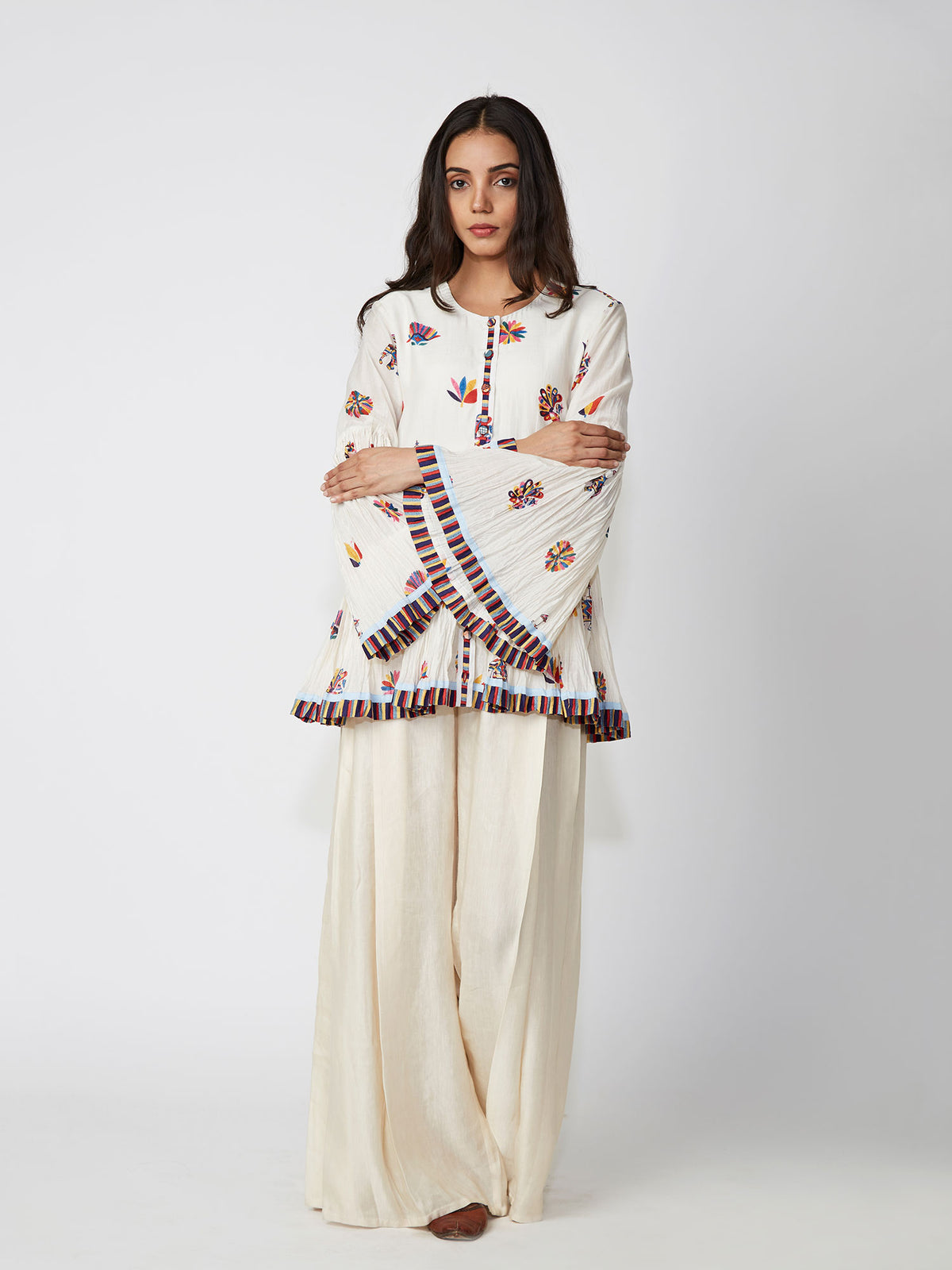 Ivory Printed Peplum Shirt
