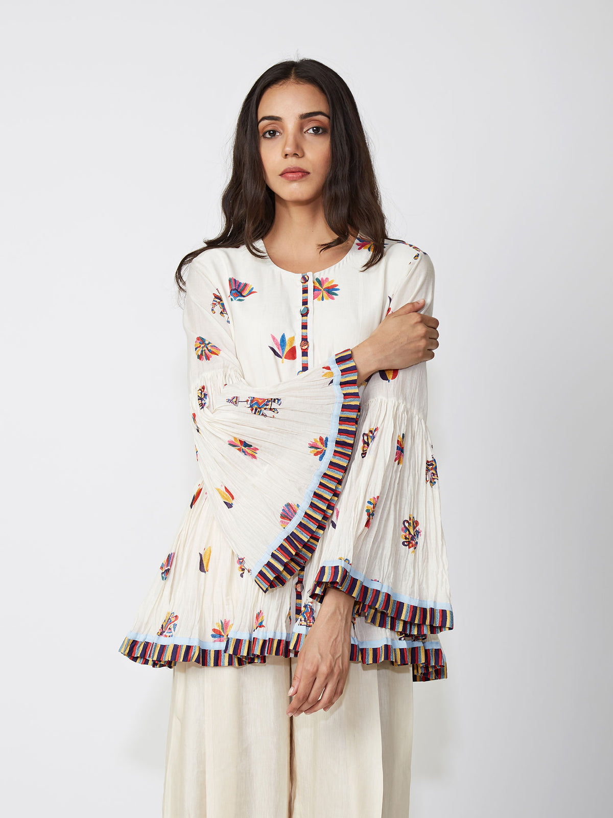 Ivory Printed Peplum Shirt