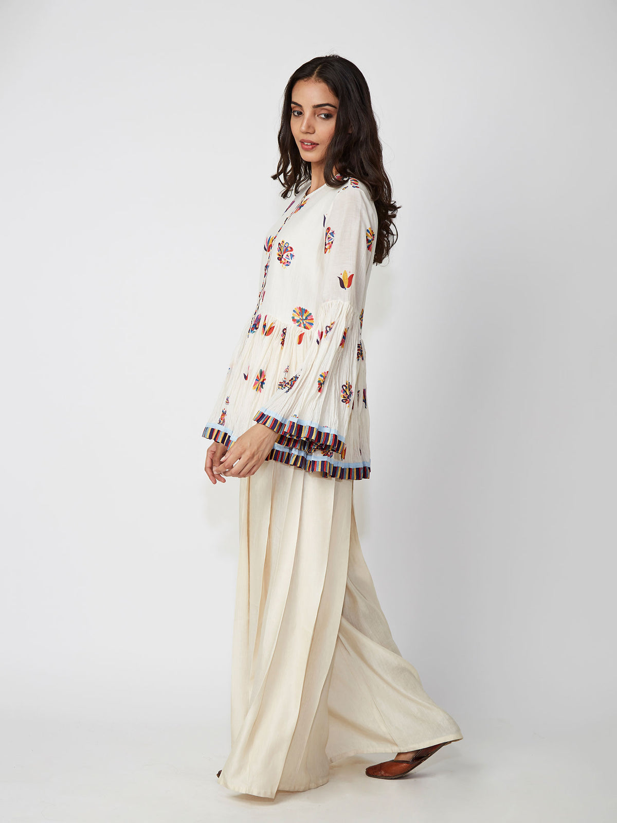 Ivory Printed Peplum Shirt