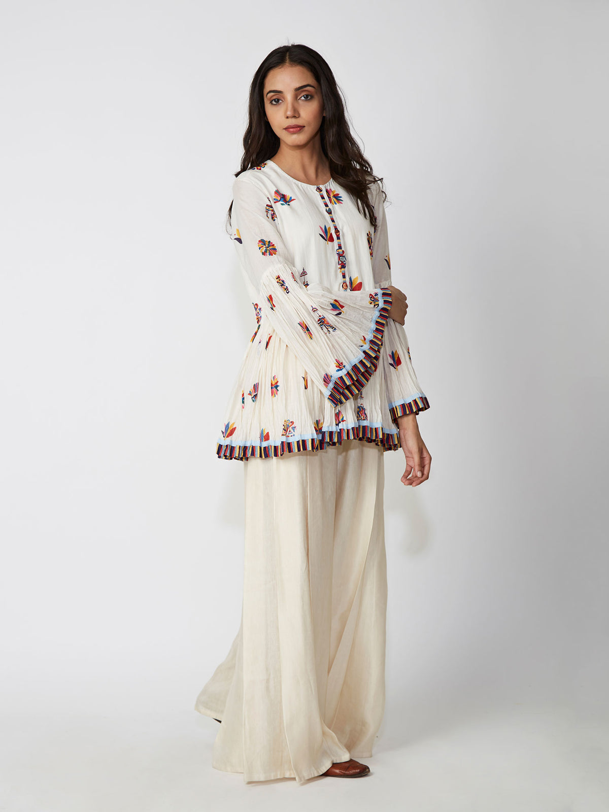 Ivory Printed Peplum Shirt
