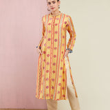 Morbagh Yellow Stripe Embroidered Front Open Kurta With Pants