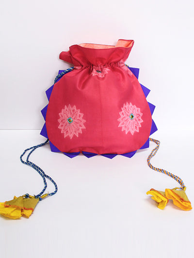 Pink Buta Shibori Potli Bag