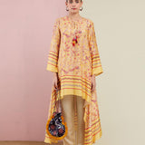 Yellow Morbagh Asymmetrical Embroidered Tunic