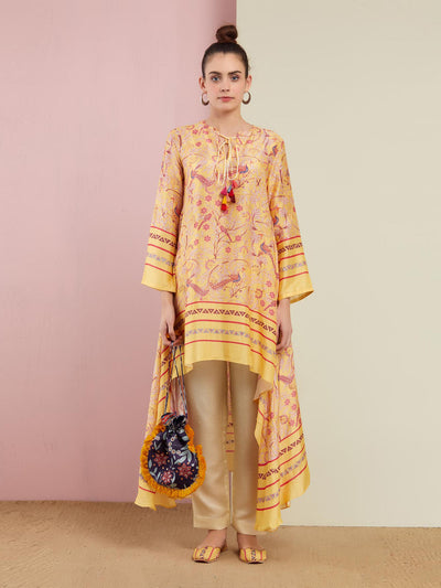 Yellow Morbagh Asymmetrical Embroidered Tunic