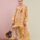 Yellow Morbagh Asymmetrical Embroidered Tunic