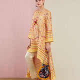 Yellow Morbagh Asymmetrical Embroidered Tunic
