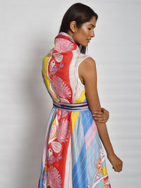 In Bloom High Low Printed Cape With Shift Dress