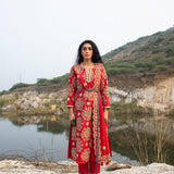 Kamal Red Embroidered Heavy Kurta, Pants And Dupatta