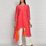 Rani Pink Printed Embroidered Asymmetrical Kurta Set