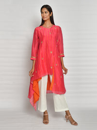 Rani Pink Printed Embroidered Asymmetrical Kurta Set