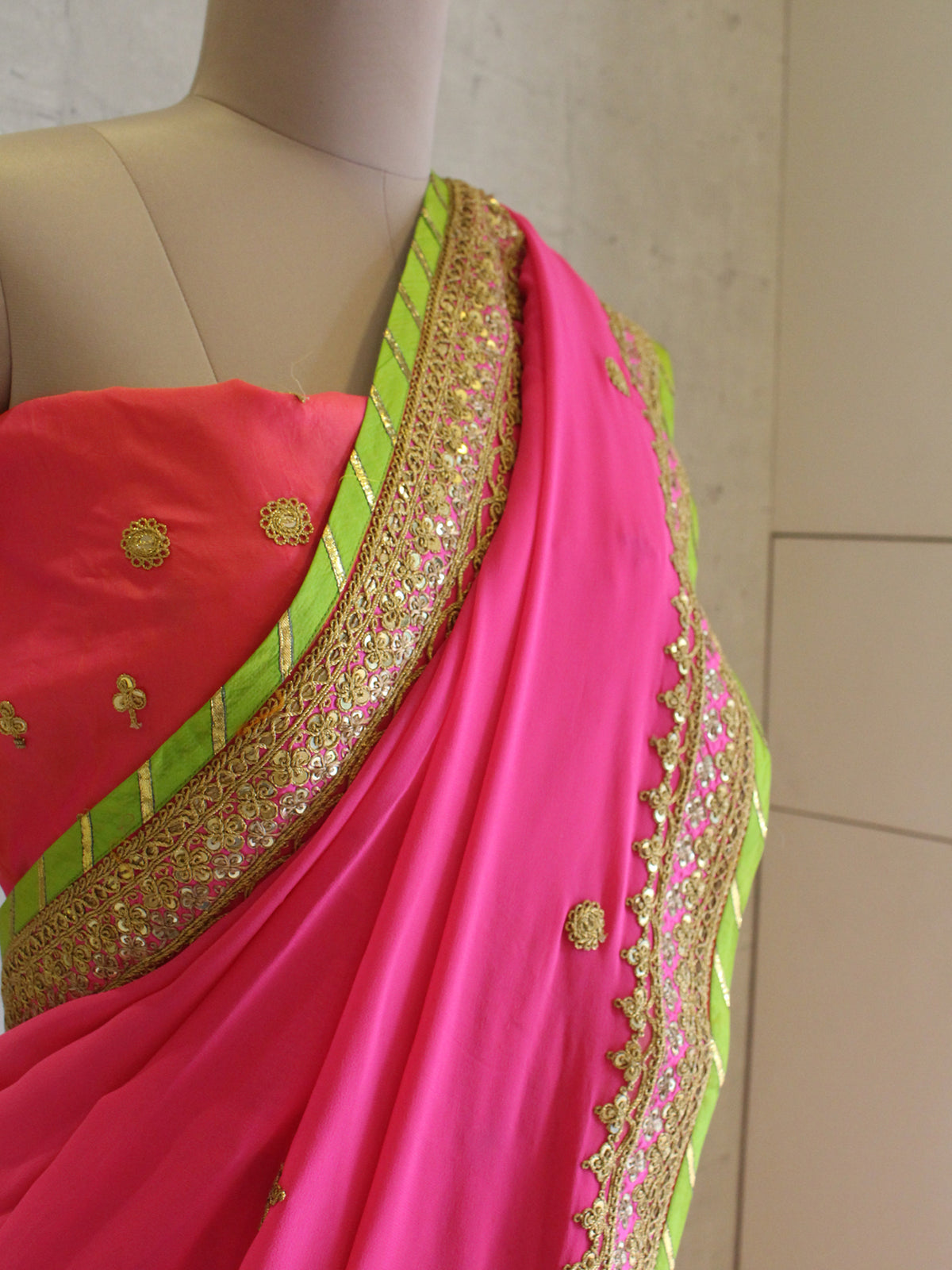 Pink Chiffon Marodi Saree