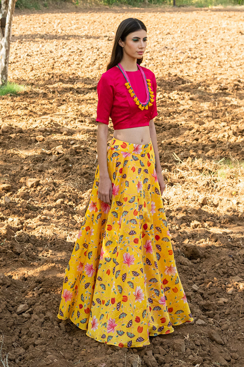 Kamal Zaal Yellow Skirt with Crop Top Set