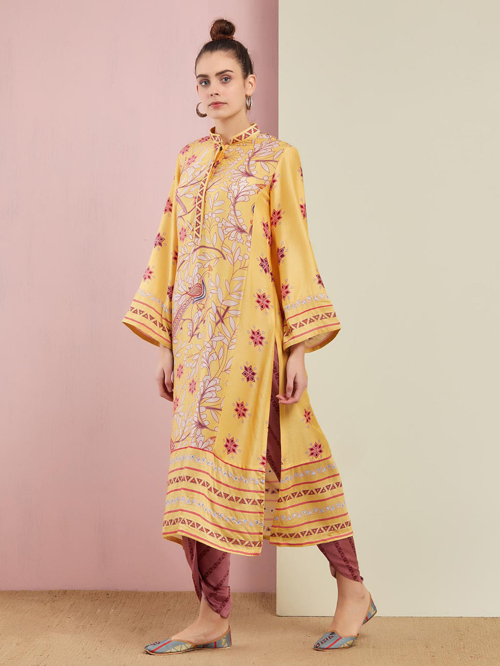 Morbagh Yellow Embroidered Straight Kurta with Pants