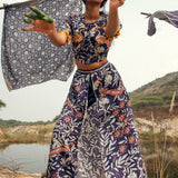 Morbagh Printed Embroidered Crop Top With Wrap Pants