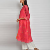 Rani Pink Printed Embroidered Asymmetrical Kurta Set