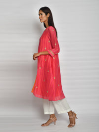Rani Pink Printed Embroidered Asymmetrical Kurta Set
