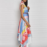 In Bloom High Low Printed Cape With Shift Dress