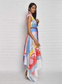 In Bloom High Low Printed Cape With Shift Dress