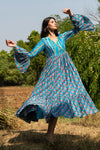 Kamal Print Block Turquoise Dress