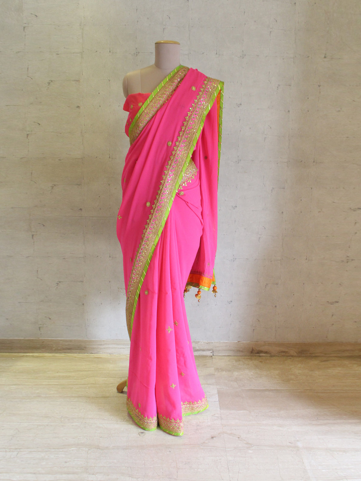 Pink Chiffon Marodi Saree