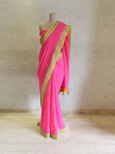 Pink Chiffon Marodi Saree