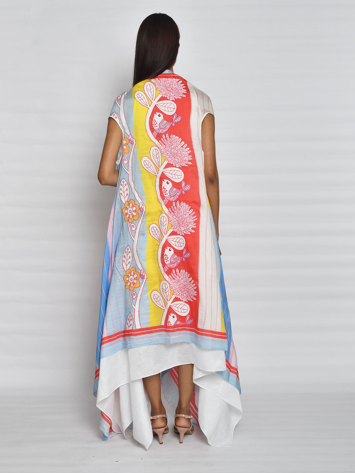 In Bloom High Low Printed Cape With Shift Dress