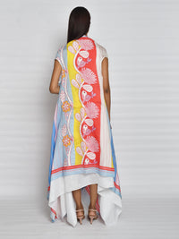 In Bloom High Low Printed Cape With Shift Dress