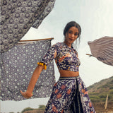 Morbagh Printed Embroidered Crop Top With Wrap Pants