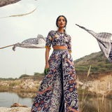 Morbagh Printed Embroidered Crop Top With Wrap Pants