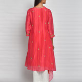 Rani Pink Printed Embroidered Asymmetrical Kurta Set