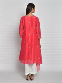 Rani Pink Printed Embroidered Asymmetrical Kurta Set