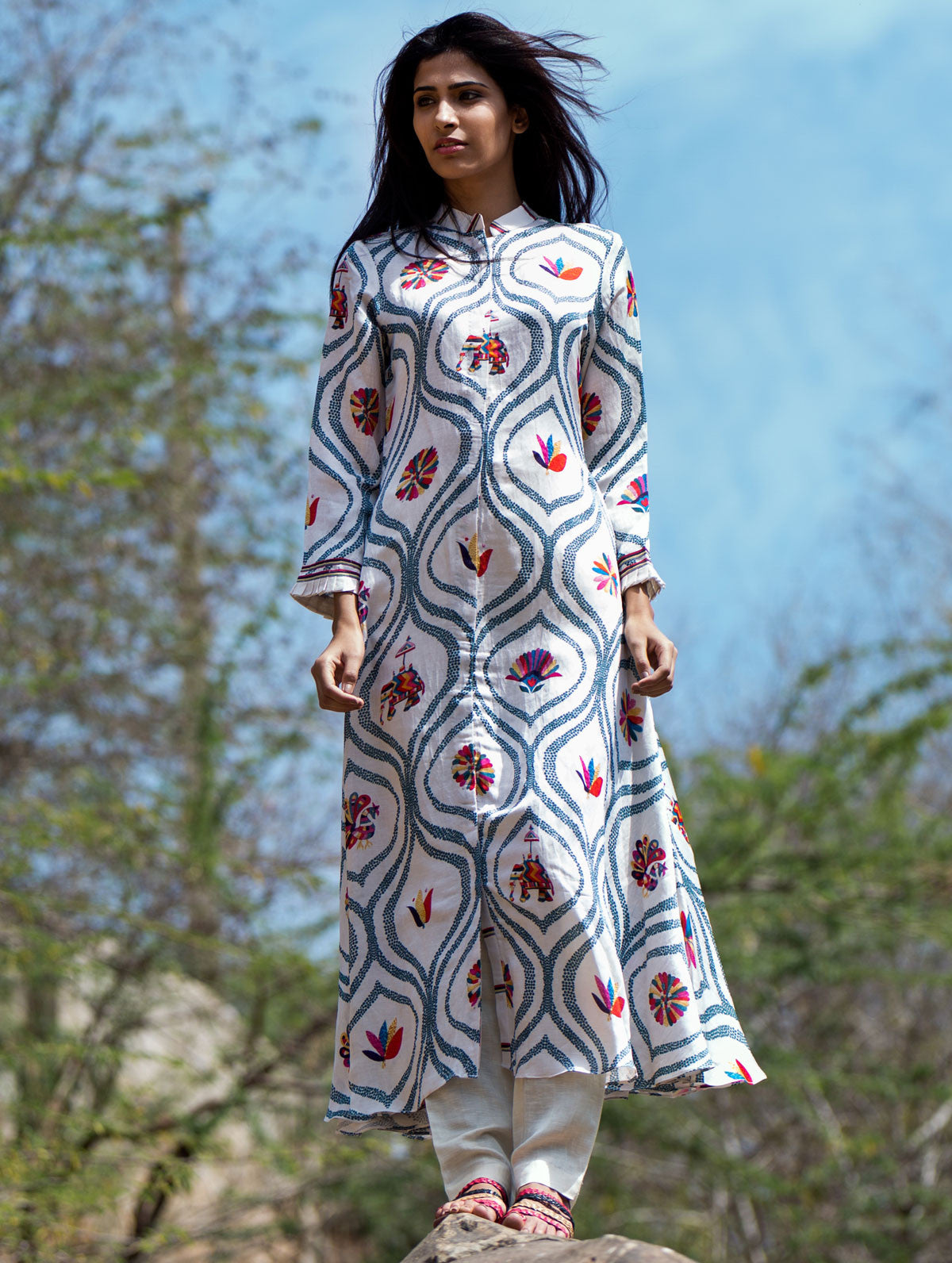 Stripes Printed Teal Kurta