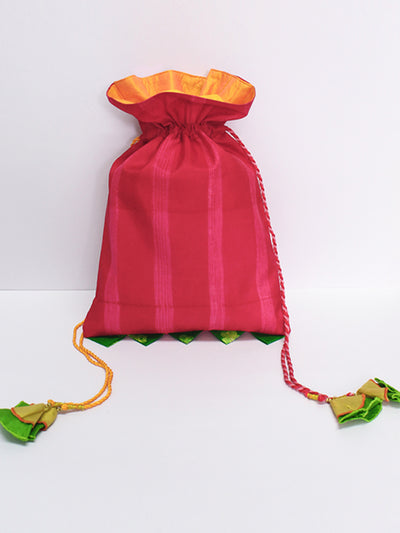 Hot Pink Stripes Shibori Potli Bag