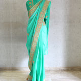 Turquoise Green Ombre Marodi Sari With Blouse