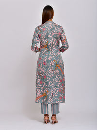 Peacock Printed Embroidered Jaal Kurta with Pants